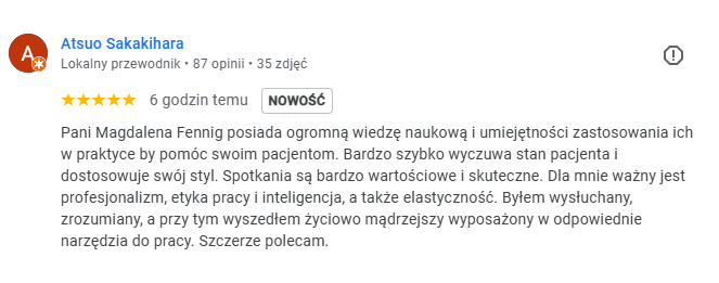 Opinia pacjenta dla Magdaleny Fennig