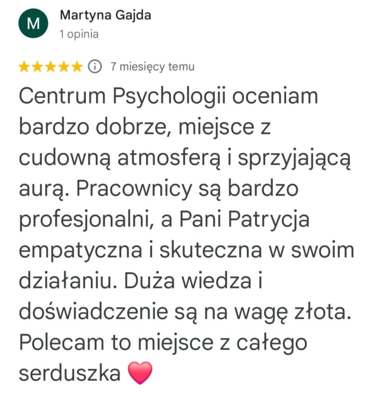 opinia Patrycja Łacinnik psycholog, psychoterapeuta